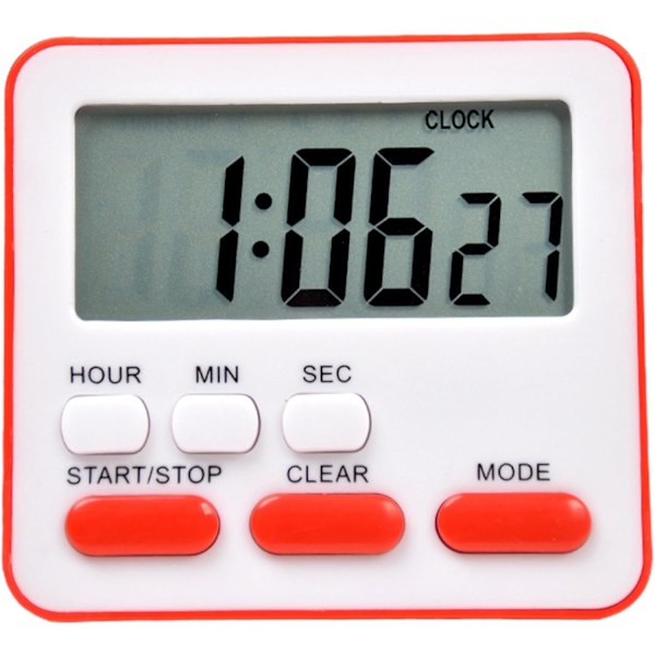 Elektronisk timer, køkkentimer, læringsstyringstimer, LCD digital nedtællingsstopur med stativ rød