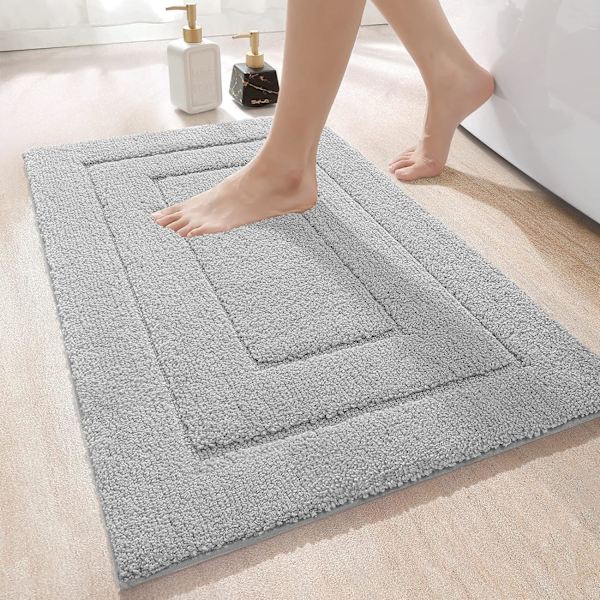 Badematte 40 x 60 cm, sklisikker badematte maskinvaskbar, ultramyk og vannabsorberende baderomsmatte for bad, badekar og dusj - lys grå Gray