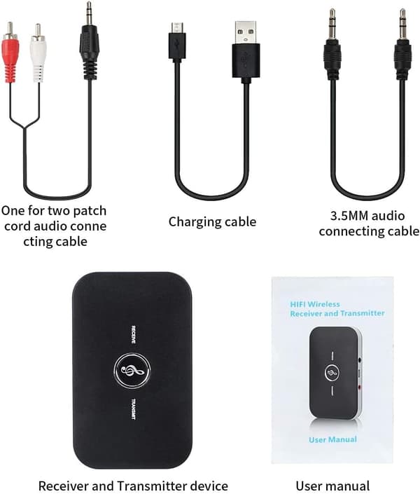 Bluetooth 5.0 mottakeradapter, 2 i 1 mottaker-sender med 3,5 mm lydutgang RCA lyd Bluetooth-adapter/konverter