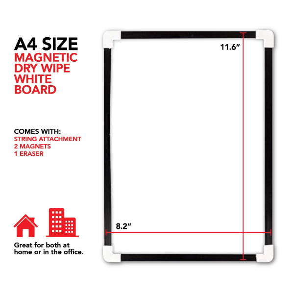 A4 Torrtorka Magnetisk Whiteboard Mini Office Notice Memo White Board och Eraser