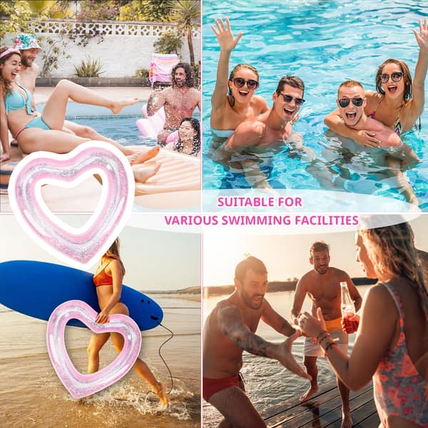 Stor oppustelig badering til voksne, 120 cm, hjerteformet, badelegetøj, vandlegetøj til poolparty, strand, pink