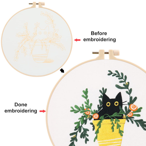 Kattbroderi Korssting Stämplat Kit, DIY Broderi Startpaket Hantverk Syhantverk för Vuxna Nybörjare Sömnadsstart