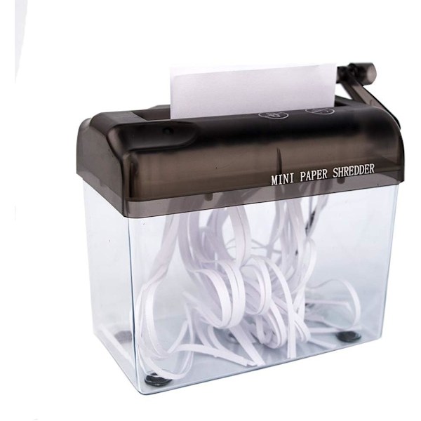 Bærbar håndshredder A6-papirshredder manuel papirshredder mini-papirskæremaskine med 1,5L kurv kontor skole hjem, sort