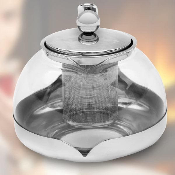 Tekanna glas med silinsats avtagbart rostfritt stål 1200ml