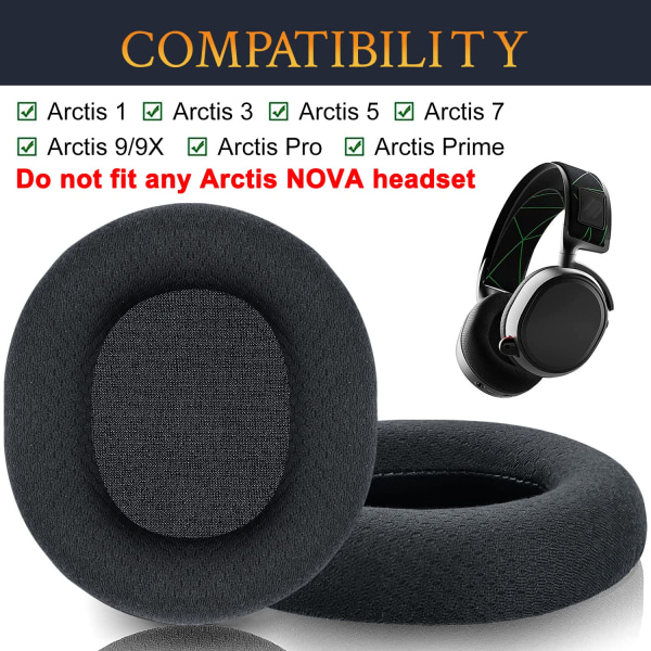 Ørepuder til SteelSeries Arctis 5/Arctis 7/Arctis 7P Prime Headset, Ørepuder med støjisolerende skum - Sort