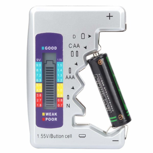 Batteritest, Batterikapacitetsdetektor, AA/AAA Batteritest, Knappcellsbatterier för mätning av batterikraft