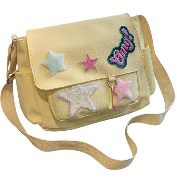 Sød messenger-taske, æstetisk lærreds-crossbody-taske, Star Shoulder-pung til kvinder pigeskole Yellow