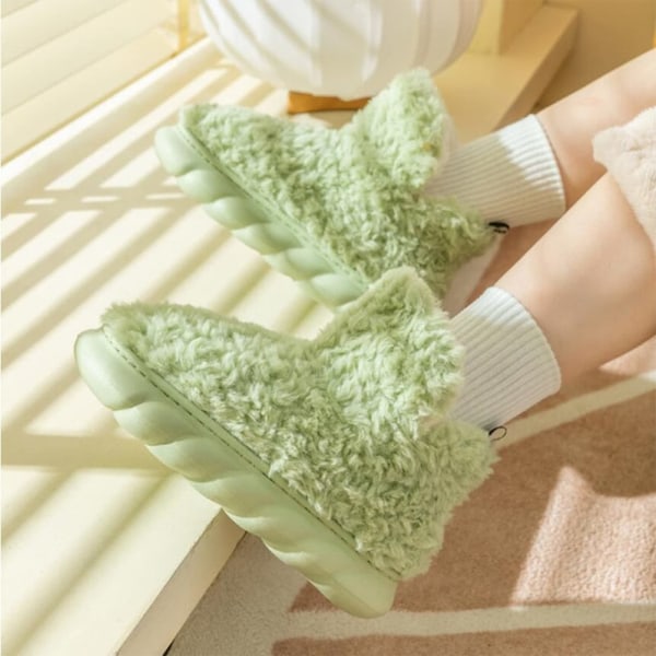 Vinter Myke Varme Bootie Fluffy Plysj Slip-On Booty Slipper, Dame Sjarmerende Fleece Booties med Gummisåle 39-40 Green 40-41