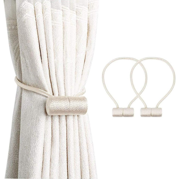2 Magnetiske Gardinholdere, Gardin Klips Snordeske, Brukes for Hjem Kontor Cafe Dekorative Spenne, Ingen Behov for å Perforere, Beige