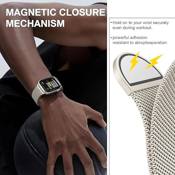 Rannekkeet Apple Watchille, yhteensopivat Apple Watch -rannekkeiden kanssa 38mm 40mm 41mm naisille ja miehille, magneettirannekkeet iWatch-rannekkeelle sarjat 9 8 7 6 5 4 3 SE (Starlight) Starlight