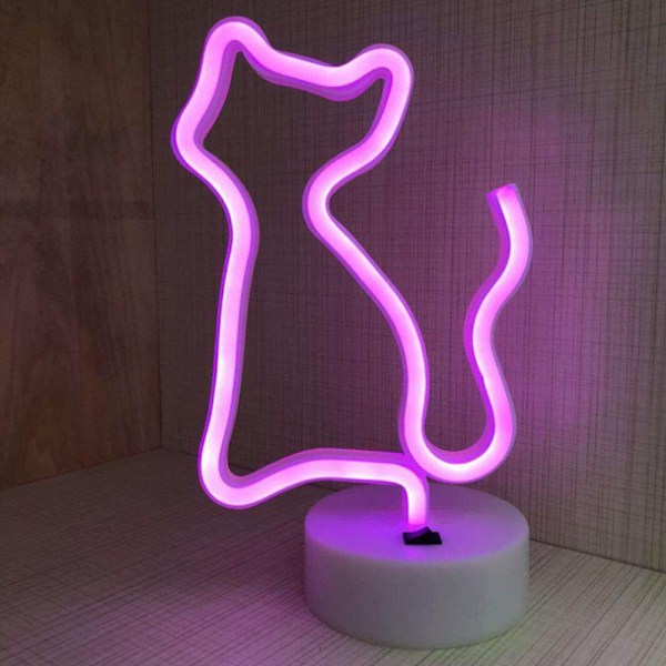 LED Rosa Katt Neonljusskyltar Rumdekor Neonljusskylt Nattljus Inomhusdekor Batteri/USB-driven Ljusskylt Sängbordslampor Neonljusskyltar