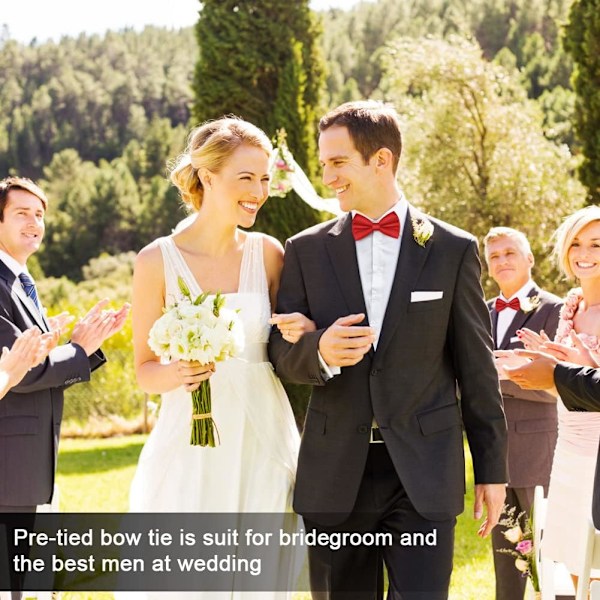 Herr Bow Tie, Klassisk enfärgad förknuten fluga för män, Satäng Tux fluga, Justerbar formell nackfluga för fester, bröllop (röd)