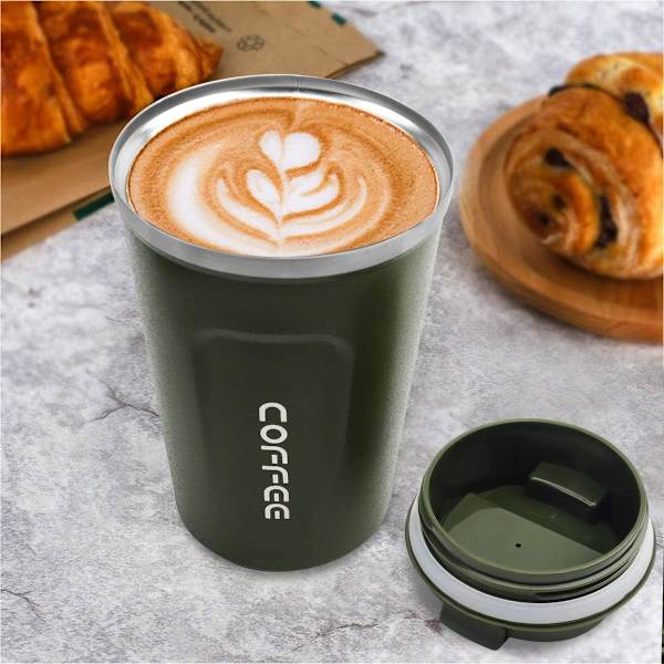 Kaffe Kop, 380ml Vakuum Genanvendelig Lækagesikker Dobbelt Væg Kaffe Kop, Isolering Rustfrit Stål Miljøvenlig Krus (Grøn) ArmyGreen