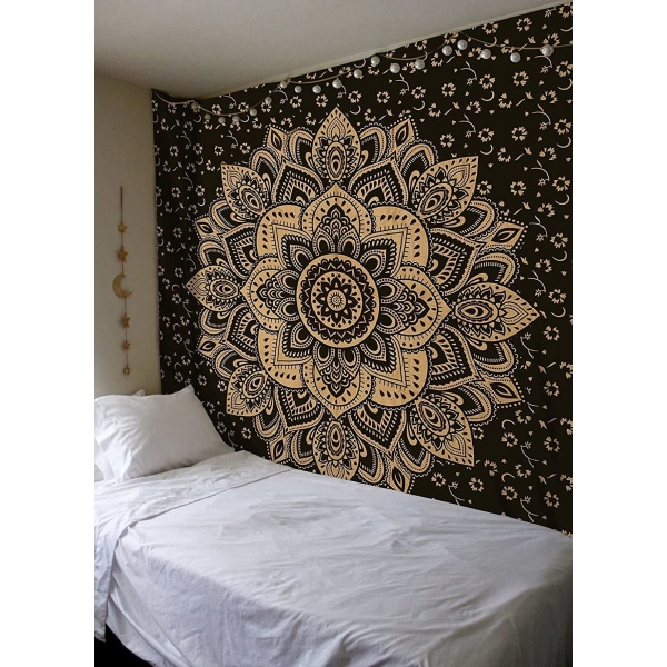 Tapet Mandala, Boho Vægdekoration, Sort Guld Æstetisk Værelse Indretning, Vægklæde Psykedelisk Vægophæng 100x150 cm C 100*150cm