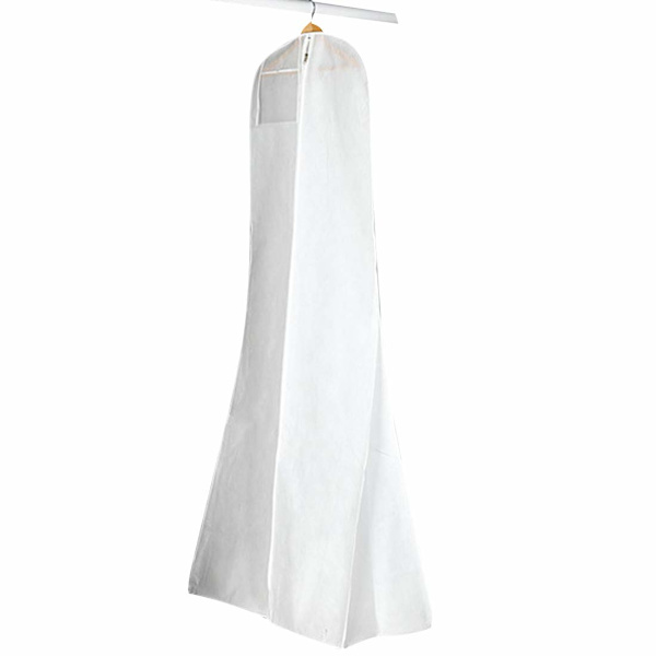 Vit Non-Wowen Anti-Dust Bröllopsklänning Klädpåse Skärmskydd med Transparent Dragkedja Ficka
