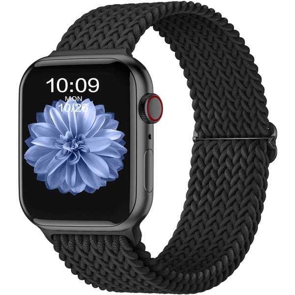 Flätade Solo Loop-armband 38mm 40mm 41mm, stretchiga armband elastiskt sportband för Apple Watch SE/iWatch Series 9 8 7 6 5 4 3 2 1, svart Black