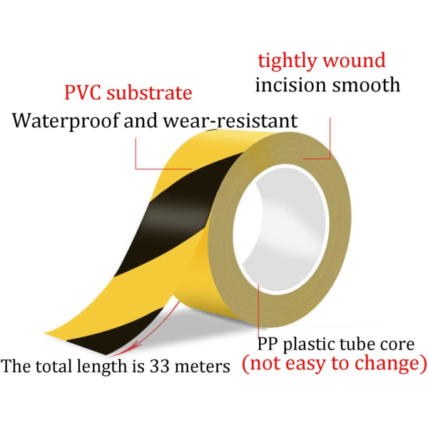 Farovarningstejp 48mm x 33m, universal signalmärkning och varningstejp - markerar och markerar riskområden (vitt och svart)