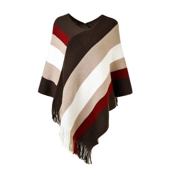 Stripete poncho-genser for kvinner Allsidig wrap-skjerf med frynser for høst og vinter