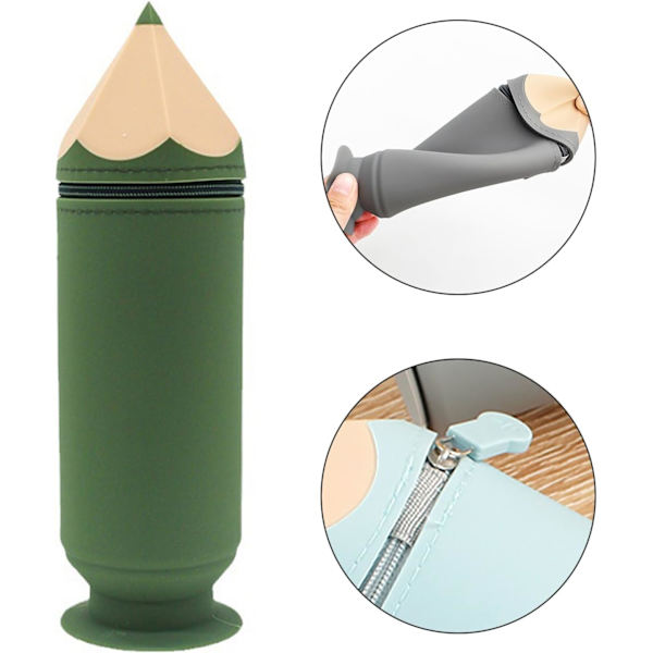 Gadget-förvaringsfodral i silikon, pennformad hållare, praktisk sugkoppdesign, sminkborste för hemmet, grön