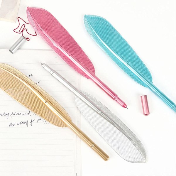 4 Pcs Retro Style Quill Pens 0.5mm Black Ink Feather Ballpoint Gel Pens Student Writing Pen for School Office Stationery