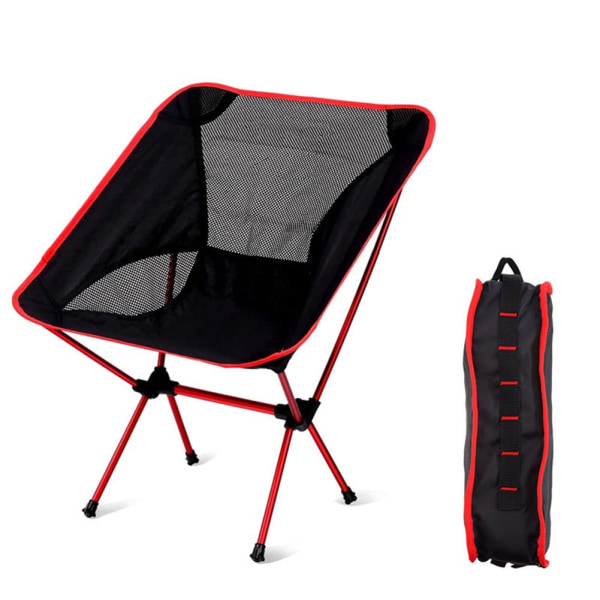 Bärbar hopfällbar campingstol, kompakt hopfällbar ryggsäcksstol Strandstol med bärväska för utomhusvandring och fiskepicknick (röd) Red