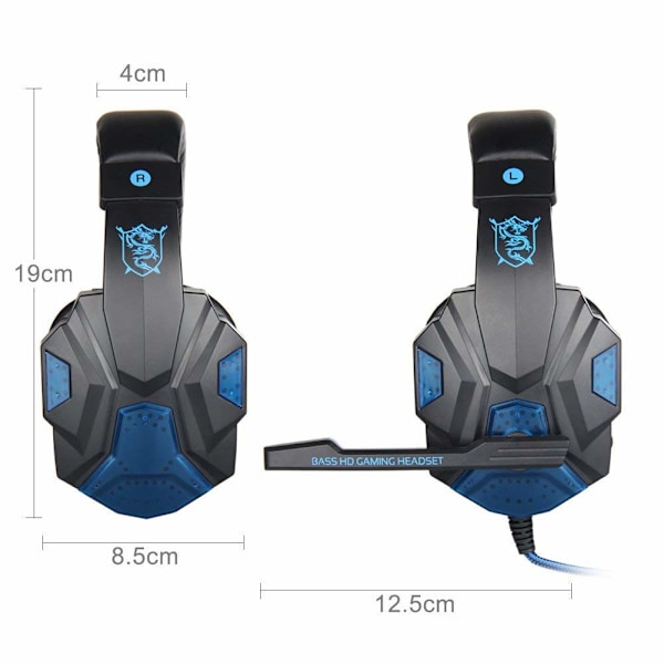Gaming Headset og Mus Combo - Headset med Støjreduktion og Dobbelt bas med Mikrofon, LED Lys, LED Gaming Mus, lydløs Mus (blå)