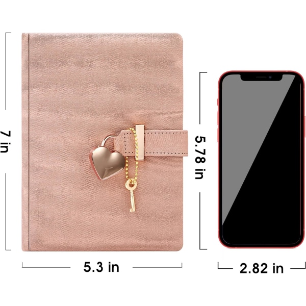Dagbok med lås och nyckel, hjärtformad kombinationslås, låsjournal för flickor, läderjournal personliga arrangörer, flickhemlig anteckningsbok, 5,3x7 tum champagne gold