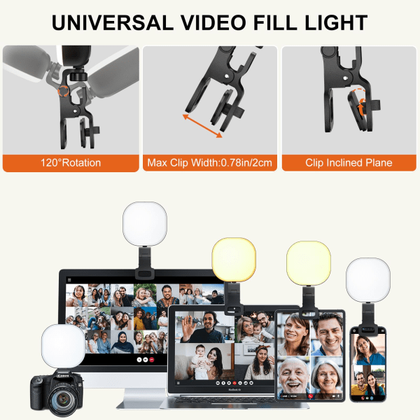 Mini Selfie Light, Telefon Light Clip on, 2000mAh Genopladelig & Justeret 5 Lys Modes Ring Light til telefon, Clip-on Ring Light