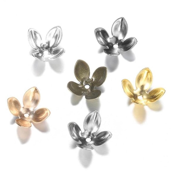 300 st 15 * 8 mm guldpläterad metall blompärlhattar Fynd Fyra blad Bulk End Cap för smyckenstillbehör DIY