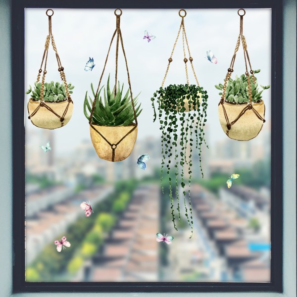 7 st Väggdekaler för hängande växter, tropiska växter i krukor Dekal för kök sovrum badrum dörrfönster