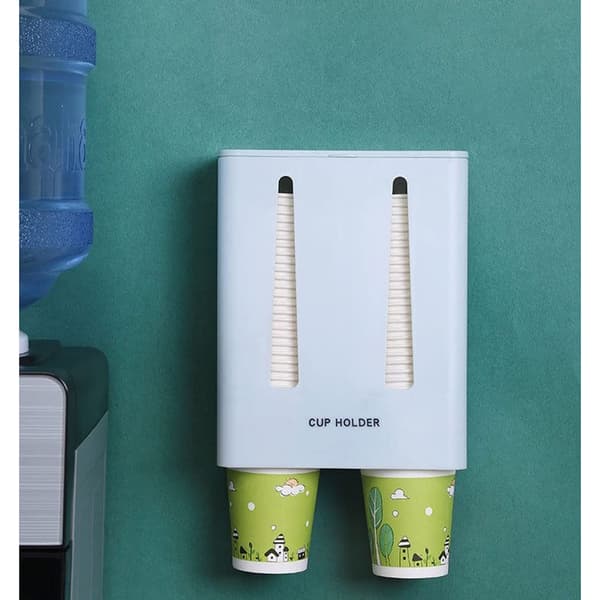 Dubbelrörskopsdispenser Vattenkylare Kops hållare Väggmontering Engångskoppsdispenser för plast eller papper Små koppar, Blå