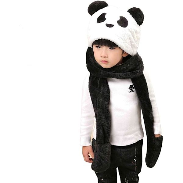 Barnmössa Handskar Halsduk 3 i 1 Set Vinter Plysch Black white