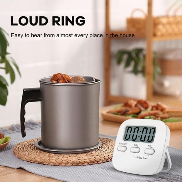 Kök Timer med Stor LCD-skärm, Digital Kök Timer för Matlagning, Magnetisk Stoppur, Timer med Hög Alarmklocka, Ägg Timer, Vit