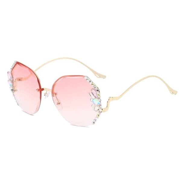 Nye vintage diamantsolbriller uden indfatning, overdimensionerede diamantsolbriller uden kant til kvinder med gradientskæring med UV-beskyttelse (Pink) Pink