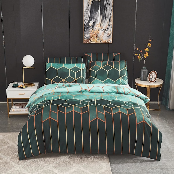 Peittosetti 240x220 cm, jossa 2 tyynyliinaa 50x65 cm, geometrinen boho-kuvioitu mikrokuitupussilakanasetti Green 220*240cm