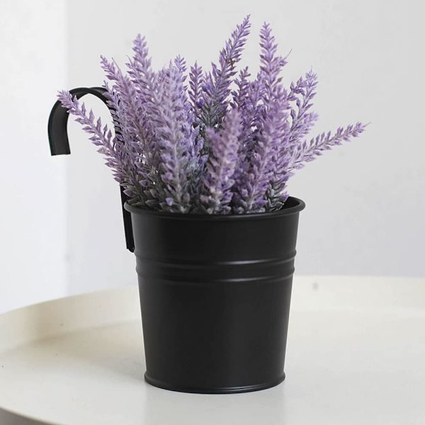 5 st hängande blomkrukor i metall järnhink planter kruka metall hink blomhållare med krok inomhus utomhus dekor  (svart)