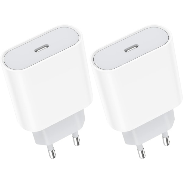 20W 2-pak USB C hurtiglader, USBC-kontakt Type C vegg AC-strømadapter
