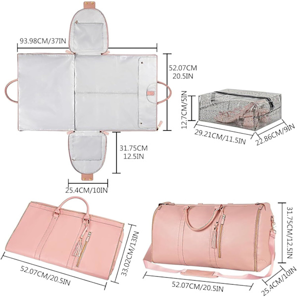 Suuri kapasiteetti vaatepussi, vedenpitävät vaatepussit, 2 in 1 ripustusmatkalaukku, matkalaukut (vaaleanpunainen) Pink
