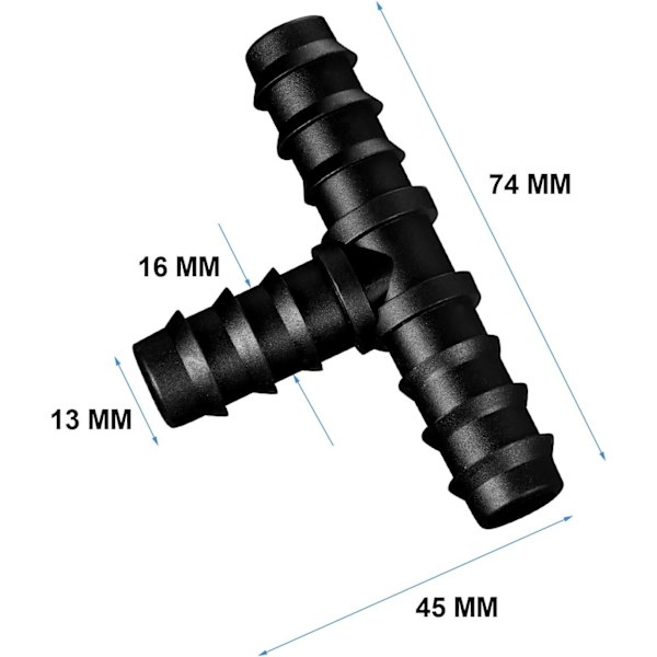 Rörkopplingar för 16 mm bevattningssystem Tee (8 st)