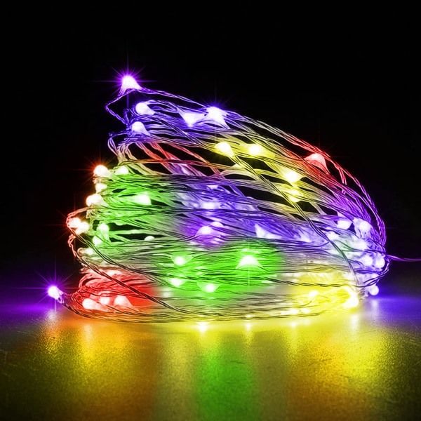 Fairy Lights, 2 st 50 LED batteridrivna strängljus koppartrådsljus för bröllopsjul, träddekoration (5M/16ft 50st/flerfärgad) color