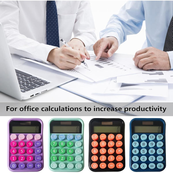 Rund knap lommeregner mekanisk tastatur lommeregner med 12-cifret display lommeregner til studerende og professionelle, sort