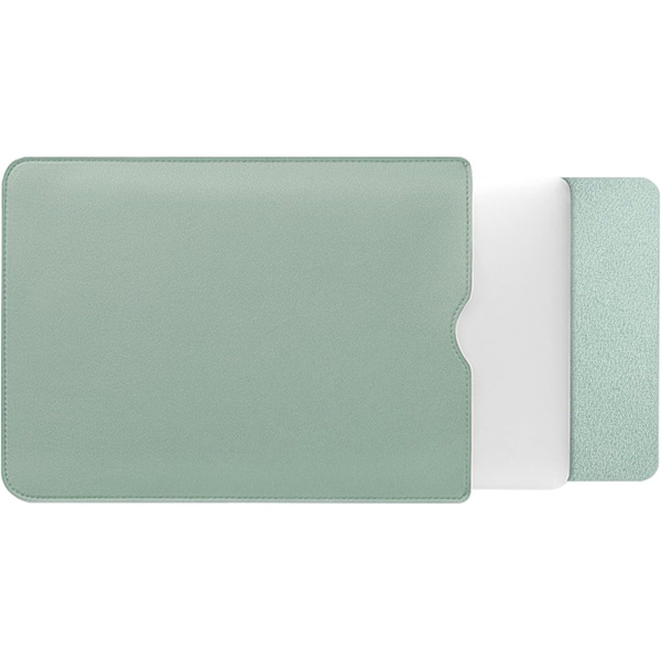 PU Læder Laptop Sleeve til MacBook Air 15 tommer A2941 M2 Chip, Indvendig Blød Plys Fortykket Polstret Bærbar Rejse Notebook Taske Etui (Grøn)