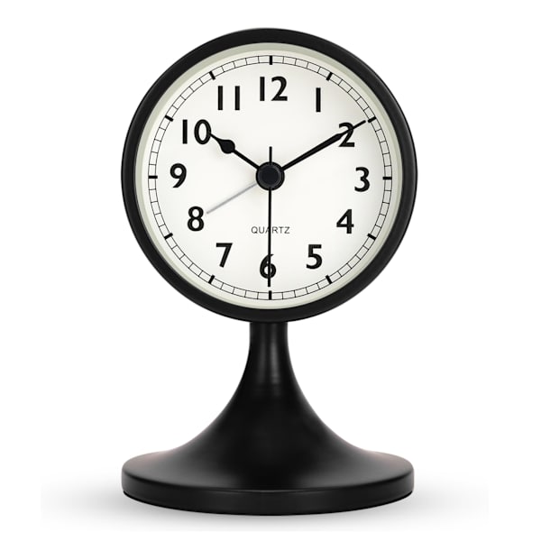 Klassisk väckarklocka i metall, tyst väckarklocka liten analog bordsklocka för sängbord, sovrum, kontor black