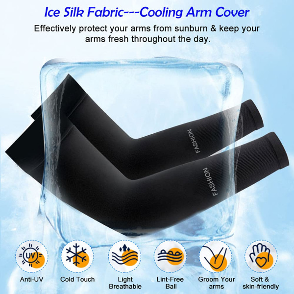 2 paria käsivarsihihat UV-suojaus jäähdytysvarren cover UPF 50 aurinkohihat Unisex jäähdytysvarsikäsineet puristushihat (musta)