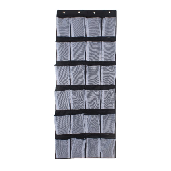 24 store sorte dørhængende skoopbevaringsposer, 60*147 cm dørskoholder med 4 kroge Black