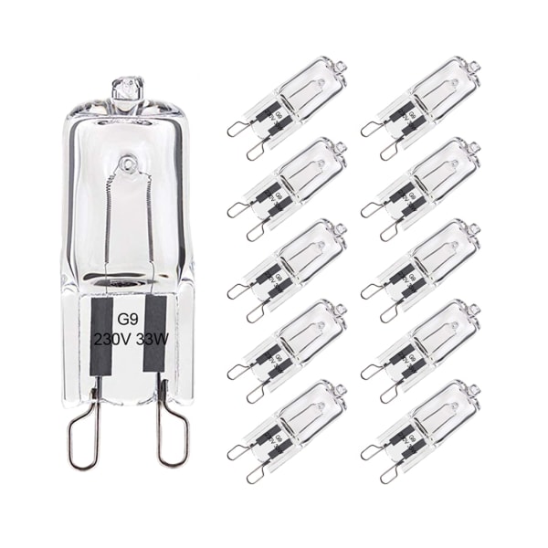 10-pack G9-lampor 33W varmvitt, halogen G9 för ugnstolerans på 300°C, G9 glödtrådskapsellampor 420LM 230V