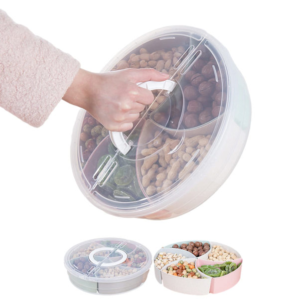 Divided Serving Tray with Lid and Handle Clear Storage Container Box with 5 Plastic Compartments for Candy, Fruit, Nuts, Snacks