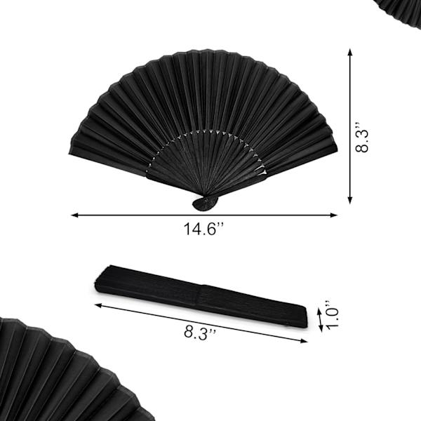 Svart sammenleggbar håndvifte i klassisk stil, silkestoff, bambusribber, håndholdt kinesisk/spansk sammenleggbar vifte for bryllup, forestilling, dans, festival, gave 2 stk.