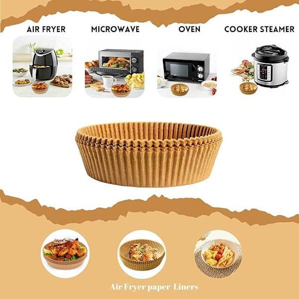 Luftfritös engångspappersfoder, Premium 6,3 tum luftfritös pappersfoder 100 st Non-Stick engångsluftfritösfoder (100-pack)