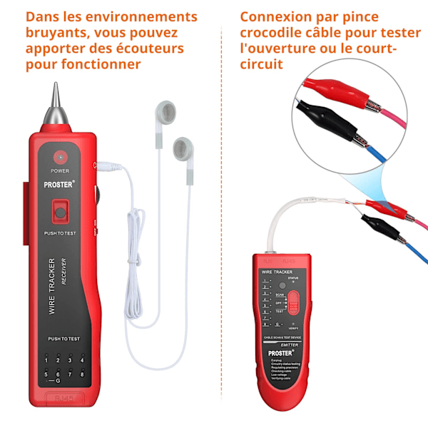 Elektrisk ledningstracker, RJ11 RJ45 locator, Ethernet LAN, Multifunktionel toner, Netværkskabelinterposer, Telefonlinjekontinuitetstester (Rød)